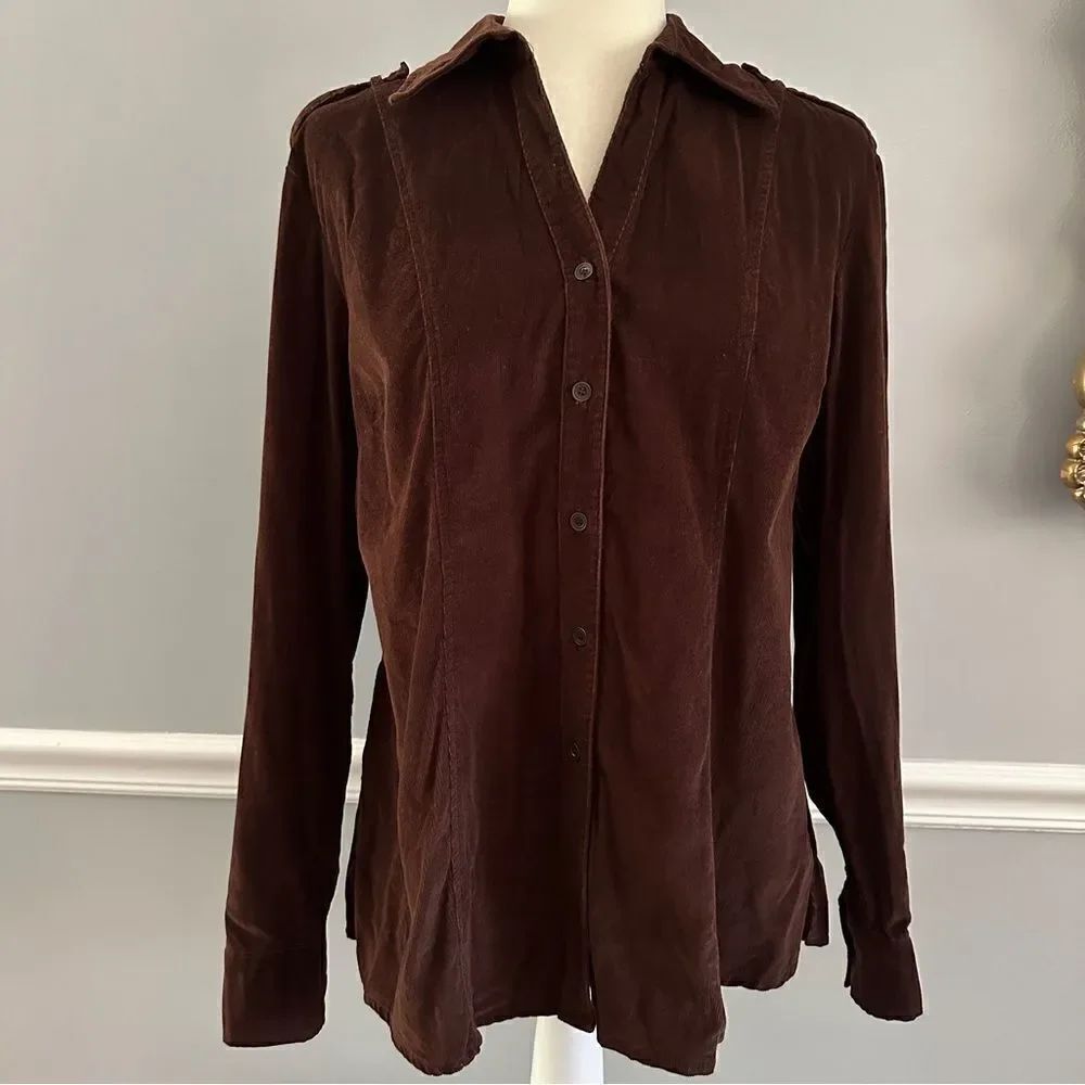 MacDougal & Houston brown long sleeve button up corduroy shirt size L